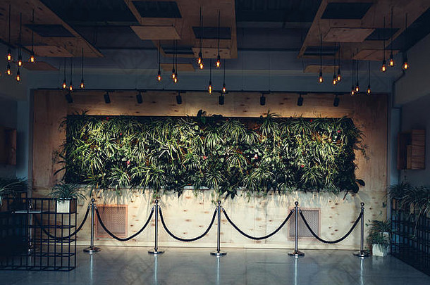 哈尔科夫乌克兰4月室内设计现代酒店游说团体购物中心大厅业务中心走廊装饰墙植物