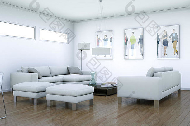 现代白色生活房间室内设计