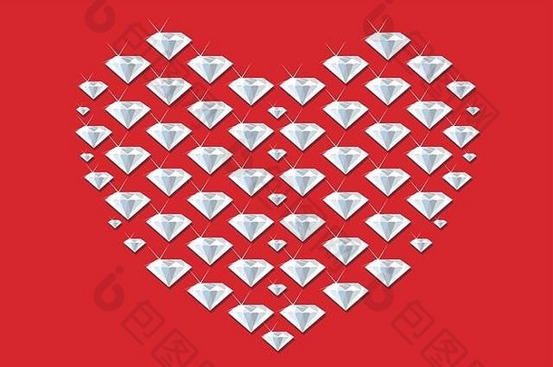 心形状使多个钻石表达爱浪漫黄金挖掘机