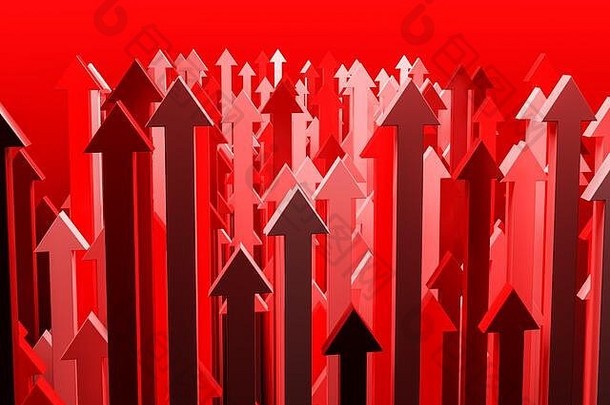 渲染红色的箭头指出概念成功领导财富增长