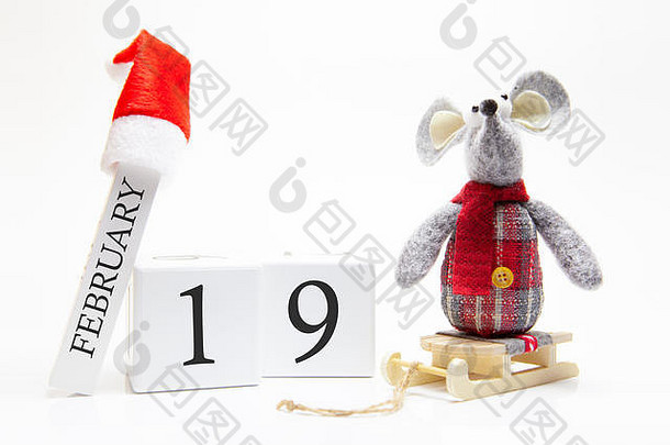 木日历数量2月快乐一年!象征一年白色金属银老鼠圣诞节装饰