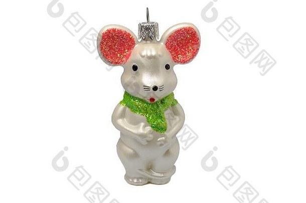 圣诞节树玩具老鼠圣诞节玩具老鼠鼠标孤立的白色背景