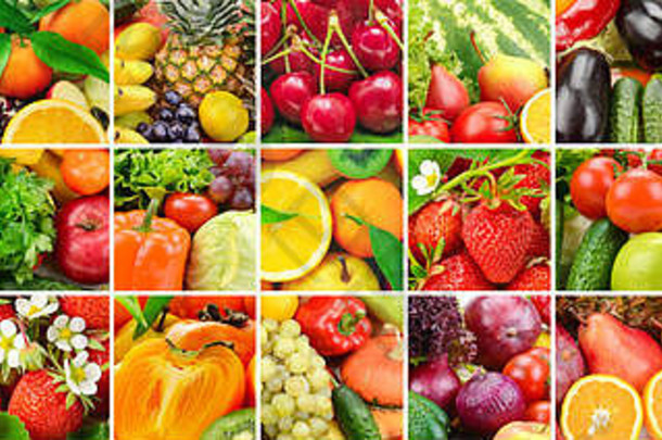 很多图片水果蔬菜浆果白色框架