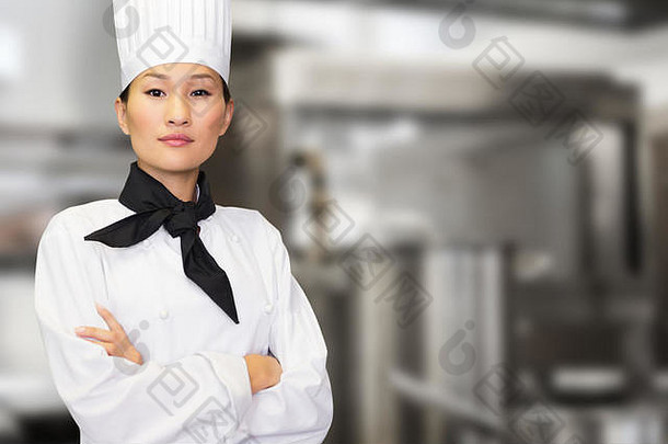 复合图像肖像自信女烹饪厨房