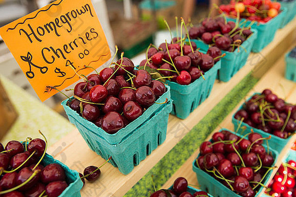 农场站扁篮蓝莓rapsberries出售新鲜的有机水果