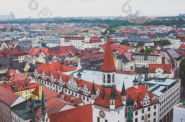 美丽的超级广角阳光明媚的空中视图慕尼黑拜仁巴伐利亚德国天际线风景城市高度