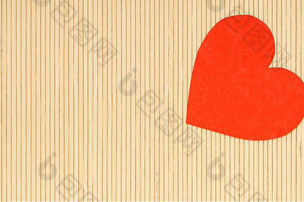 纸红色的心爱象征米色竹子席复制空间文本情人节一天概念