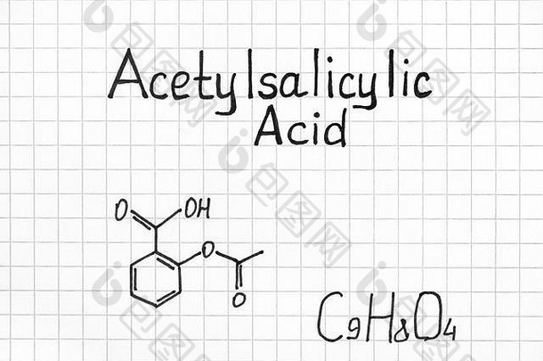 化学公式乙酰水杨酸的酸特写镜头