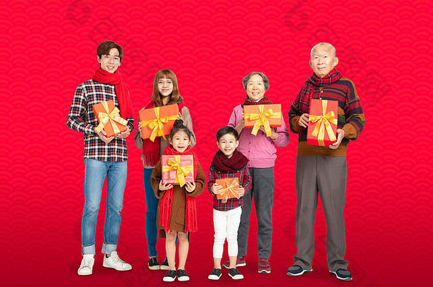 一代亚洲家庭庆祝中国人一年
