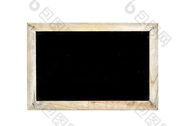 空白黑板上乡村木框架白色背景