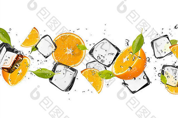 橙子冰多维数据集孤立的白色背景