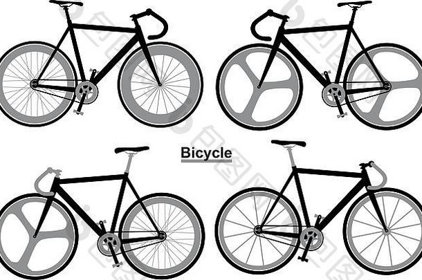 集自行车黑色的白色