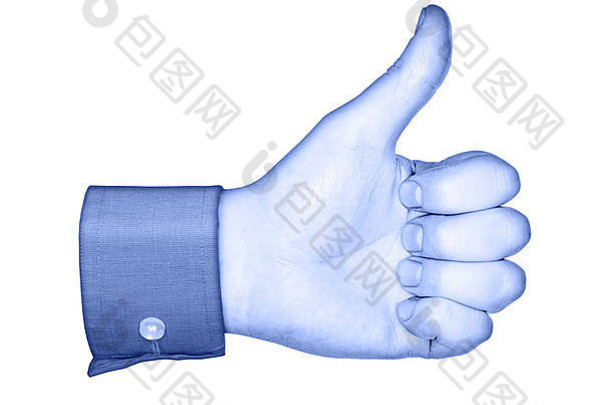 概念上的图像蓝色的手类似的社会媒体按钮