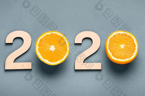 有创意的概念一年多汁的橙子