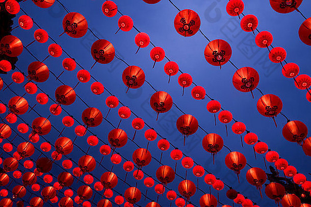 红色的中国人灯笼显示中国人一年庆祝活动红色的幸运的颜色中国人