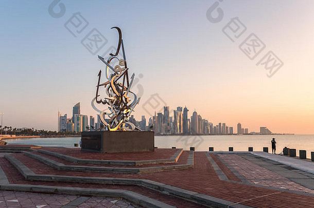多哈回合谈判卡塔尔4月书法雕塑上午arbilli逃跑多哈回合谈判中间东