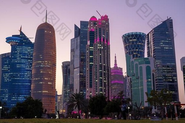 多哈回合谈判<strong>卡塔尔</strong>2月美丽的天际线多哈回合谈判<strong>城市</strong>摩天大楼建筑