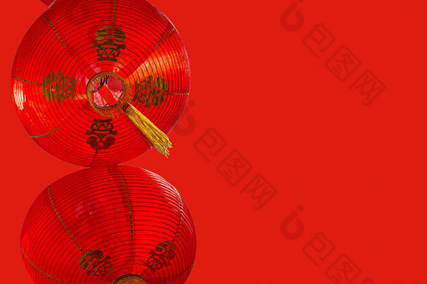 中国人快乐一年红色的纸灯笼空间文本卡设计