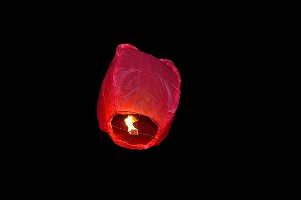 红色的中国人灯笼苍蝇晚上天空快乐生日夏天婚礼概念