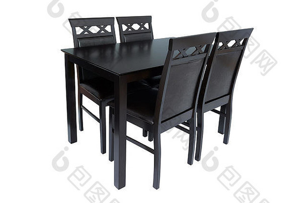 餐厅房间家具集表格椅子优雅的餐厅家具生活房间厨房使黑暗棕色（的）木皮革挂毯