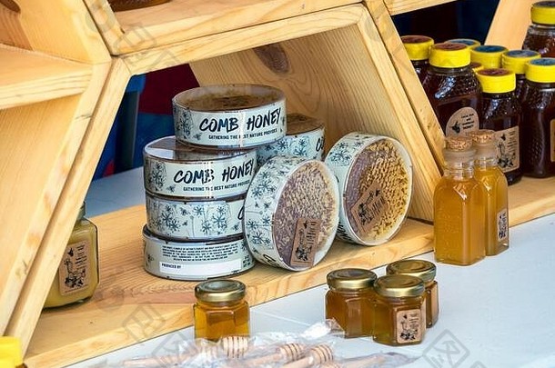 梳子蜂蜜蜂蜜产品显示语料库克里斯蒂德州美国southside农民的市场
