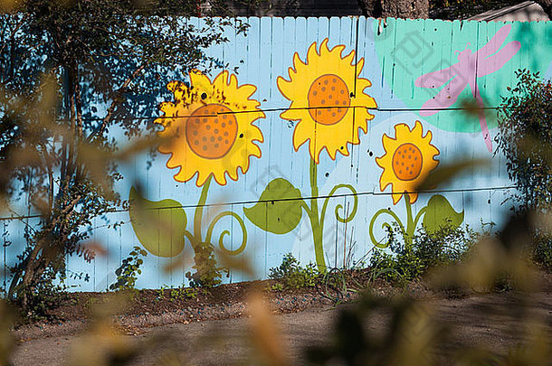 向日葵壁画画栅栏奥斯丁德州仙女小巷