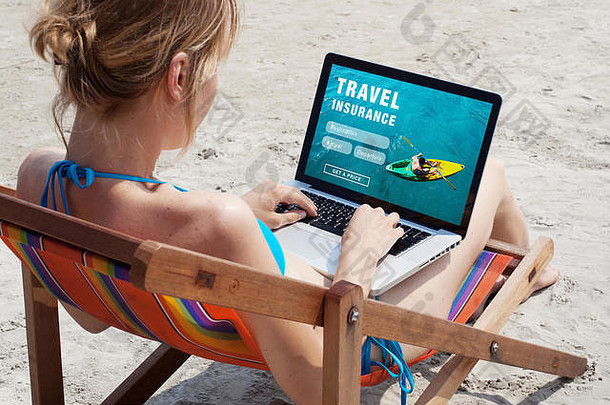 旅行保险在线概念旅游屏幕电脑