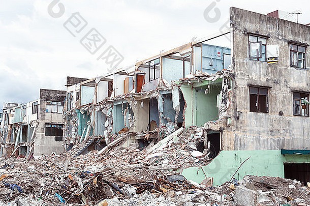 建筑摧毁了拆迁建设混凝土体系结构垃圾被遗弃的