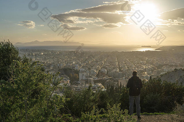 视图雅典惊人的天空完美的美丽的菲洛帕波斯山关闭卫城雅典