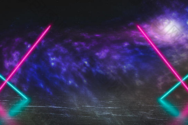 柔和的彩色的霓虹灯激光灯外星人地球冰雾色彩斑斓的星系外空间背景复制空间产品显示