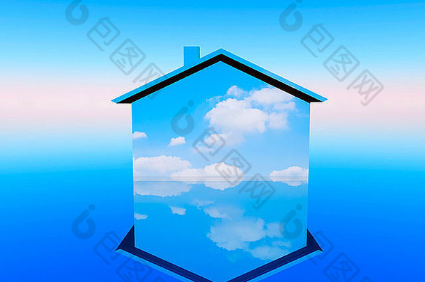 房子蓝色的天空云装饰