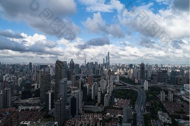 空中视图业务区域城市景观下午西南京路静区上海