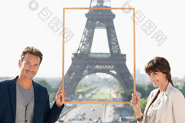 肖像夫妇框架梦想假期埃菲尔铁塔塔巴黎法兰西岛法国