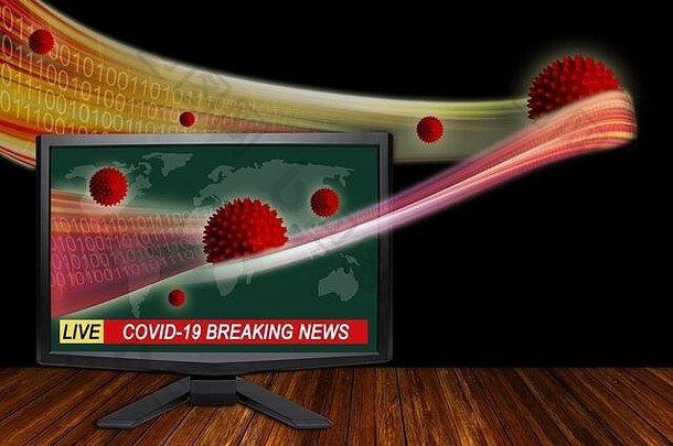 科维德冠状病毒打破新闻概念监控显示波信息数据流流动屏幕复制空间