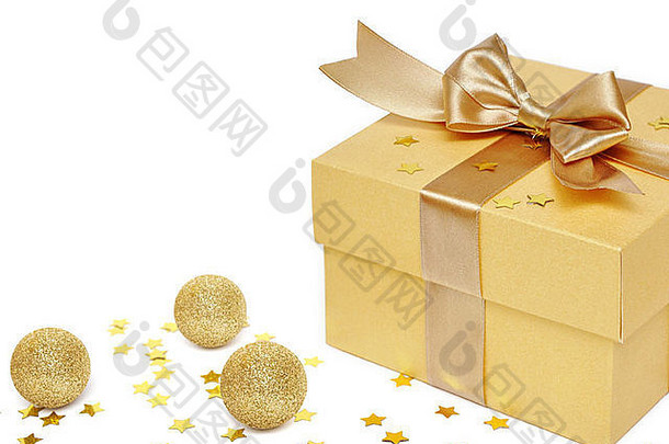 金礼物盒子丝带圣诞节装饰白色