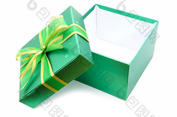 打开绿色礼物盒子成员丝带白色