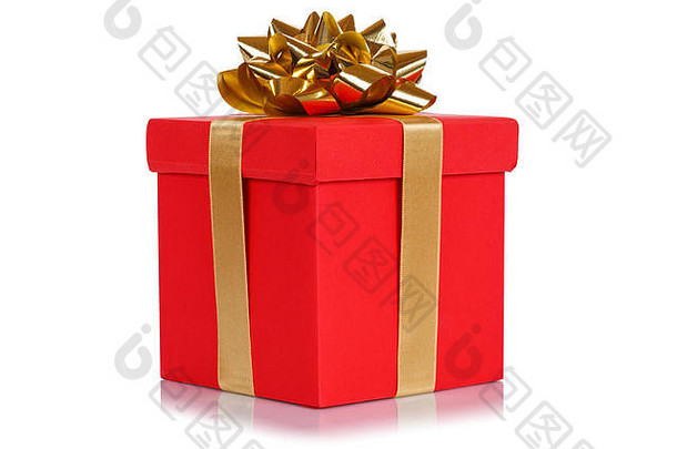 礼物现在圣诞节生日婚礼红色的盒子孤立的白色背景