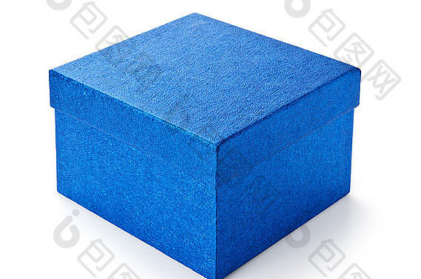 蓝色的闪亮的礼物盒子孤立的白色背景