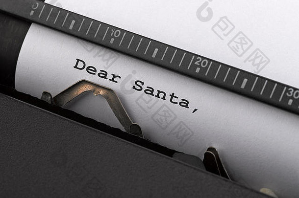亲爱的圣诞老人消息输入古董打字机概念圣诞节