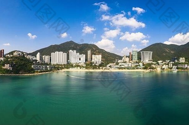 空中全景repusle湾海滩在香港香港岛阳光明媚的一天击退湾受欢迎的逃避大城市