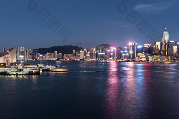 明星渡船码头尖sha徐先生九龙天际线在香港香港岛业务区湾仔背景vic