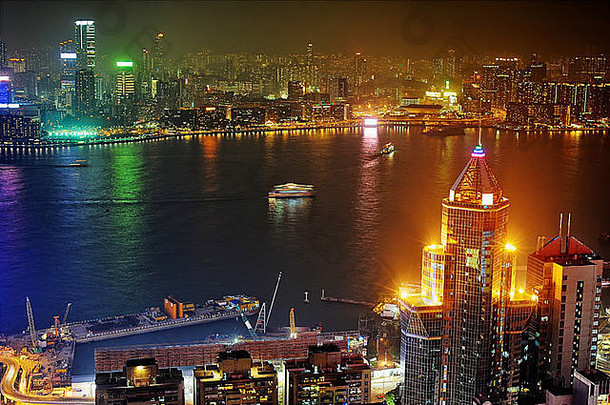 全景九龙岛晚上在香港香港