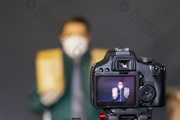 博主保护面具需要图片相机广告产品焦点相机三脚架图像