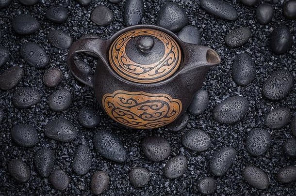 中国人茶能黑色的石头鹅卵石