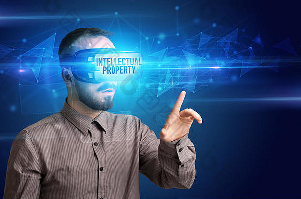 商人虚拟现实眼镜知识财产登记网络安全概念