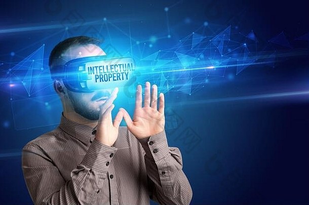 商人虚拟现实眼镜知识财产登记网络安全概念