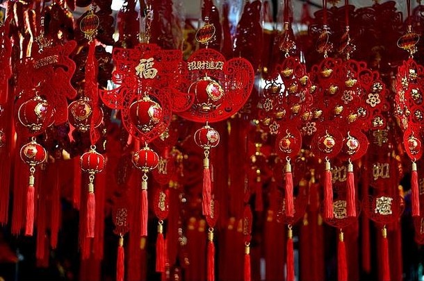 商店显示传统的中国人一年装饰受欢迎的礼物表示好运气繁荣历史唐人街