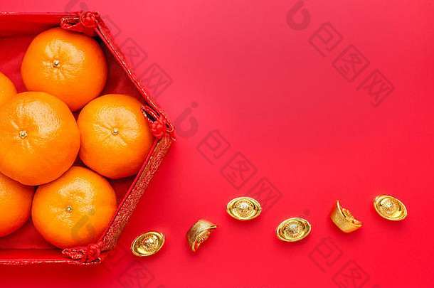 集团橙色橘子中国人模式托盘黄金锭红色的表格前中国人一年凹陷中国人语言锭富有的