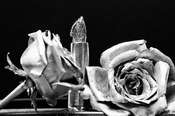 美沙龙魅力金属口红古董复古的设计财富丰富难看的东西美时尚孤立的黑色的金属化古董装饰化妆艺术银玫瑰花