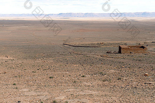 沙漠景观南阿特拉斯山石头农舍建筑摩洛哥北非洲